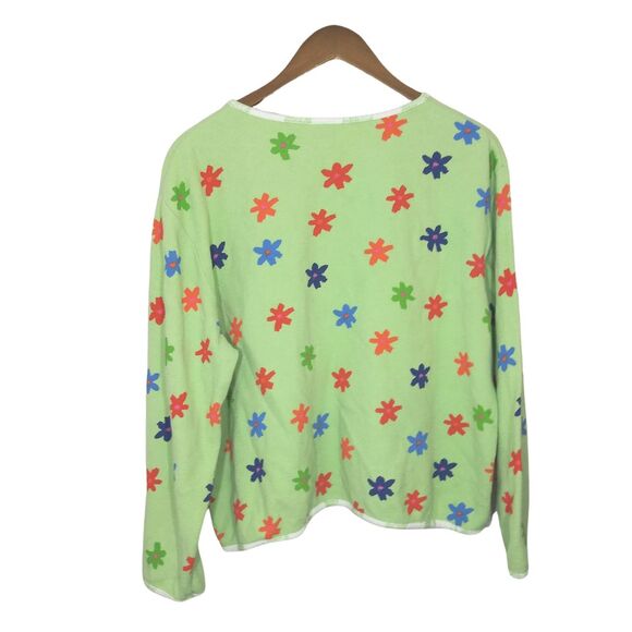 Vintage Onque Casuals Green & Orange Floral Print Grandma Cardigan Sz Large - Picture 2 of 10
